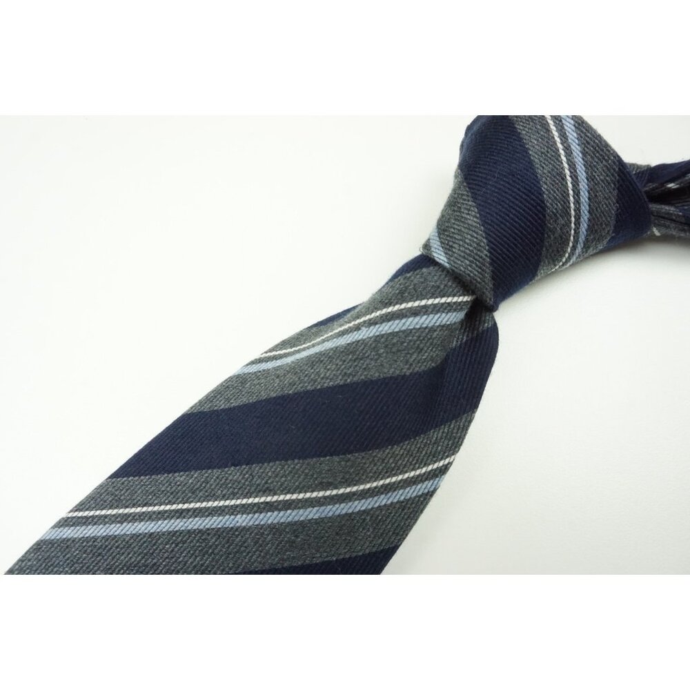 Cesare Attolini Graphite Gray Dark Blue Striped Wool Blend Tie BRAND NEW